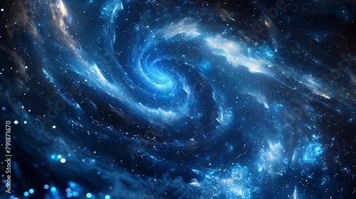 Starry night, abstract galaxy swirls, wide lens, deep blues for cosmic wallpaper