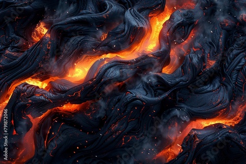 Volcanic lava, abstract flow, wide view, fiery reds for a dynamic background