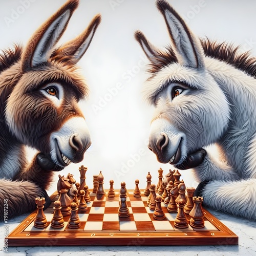 a picture of a donkey playing chess