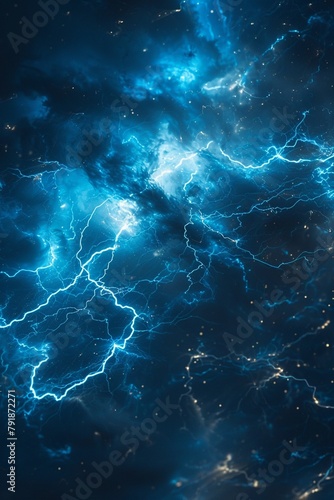 Electric blue lightning, macro lens, dark atmosphere for a charged abstract wallpaper