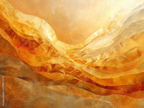 Desert mirage, heatwave abstract, wide view, shimmering golds for a mystical background