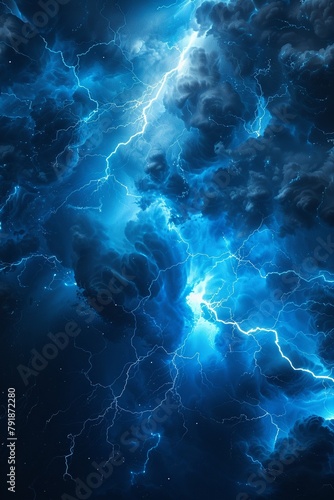 Electric blue lightning, macro lens, dark atmosphere for a charged abstract wallpaper