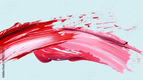 Red, pink lipstick swatches. Swatches of lipstick or nail polish. Realistic modern illustration set of painted lips and lip makeup products. Brushed cream brushstrokes. Lipgloss or lacquer sample. photo