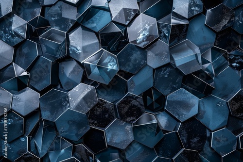 Abstract blue glass hexagons background. Futuristic and modern wallpaper
