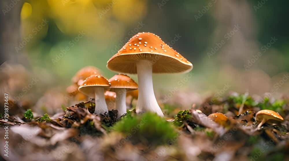 Close up beautiful bunch mushrooms color light in the tree background texture. Macro Photography View Close up beautiful bunch mushrooms color light in the tree background texture. Macro Photography View