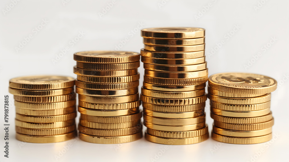 Stacked Golden Coins with Digitally Rendered Shine and Shadow Stacked Golden Coins with Digitally Rendered Shine and Shadow