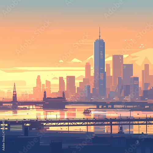 Breathtaking Morning Skyline with Famous World Buildings photo