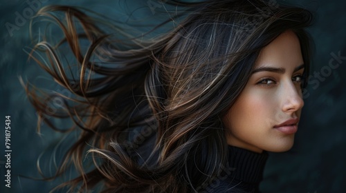 Woman with wind-blown hair photo