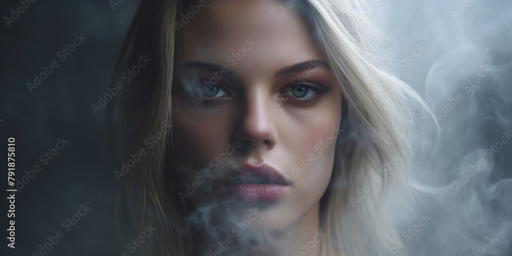 Woman standing in a smoky room Woman standing in a smoky room