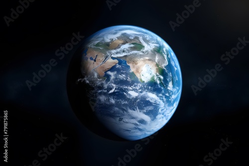 Stunning view of Earth with blue oceans, white clouds, and vast universe backdrop