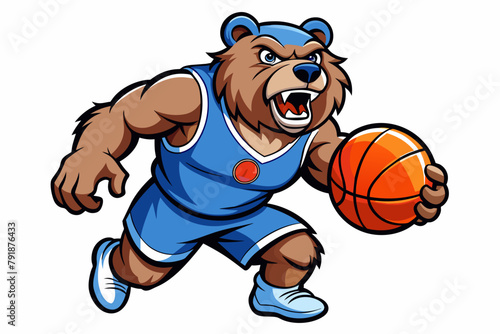 A strong bear mascot dribbling a basketball