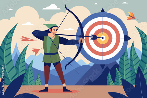 A stylized archer aiming at a target with precision photo