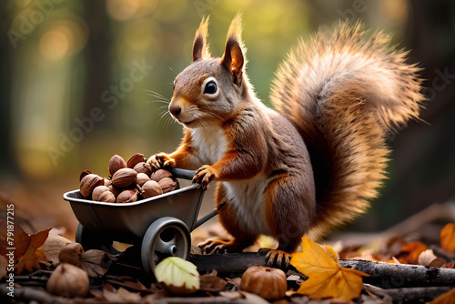 squirrel collect nuts in the forest