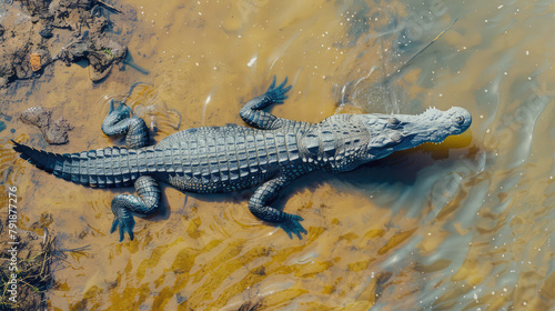 top view of a crocodile in the water