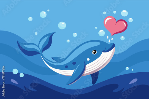 A whale blowing heart-shaped bubbles in the ocean