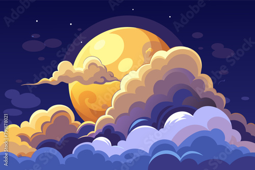 Billowing clouds illuminated by a full moon