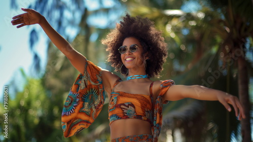 Afro latin girl enjoys house music and dance