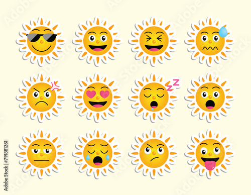 Sun character feeling expression stickers