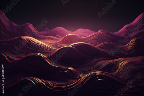 Lustrous gold lines sweeping through rich magenta curves in an elegant abstract design