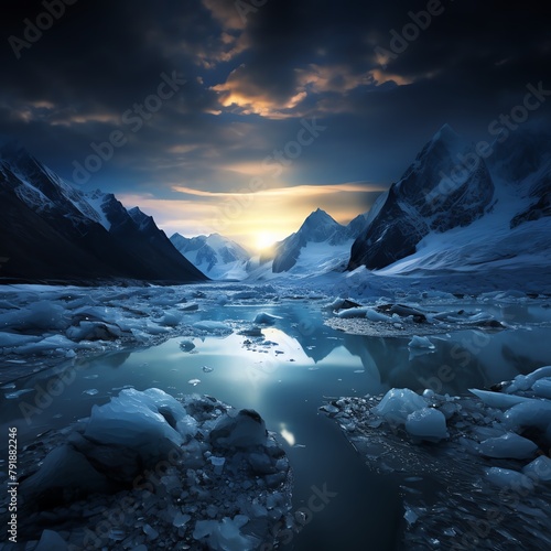 Image of the intense beauty of the polar glow  focused on the shimmering lights above icy mountain peaks  perfect for educational displays or photo exhibitions on natural phenomena