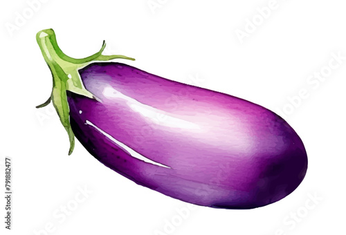 なすの水彩画。AI生成画像。夏野菜のイラスト。