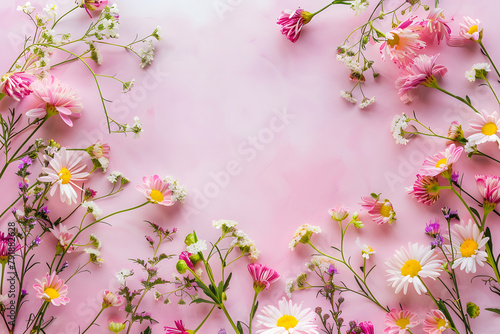 Floral background feminine flowers in pastel colors. Valentine's day, Mother's day, Women's day postcard. Flat lay copy space. © Алина Троева