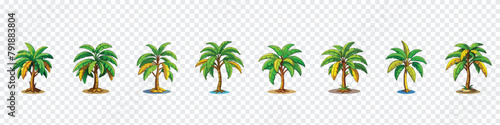  coconut palm tree cartoon style, Palm trees isolated on white background. Banana palm tree collection. Banana palm tree vector design. Banana leaves,
