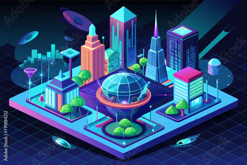 Holographic projections of futuristic city planning models