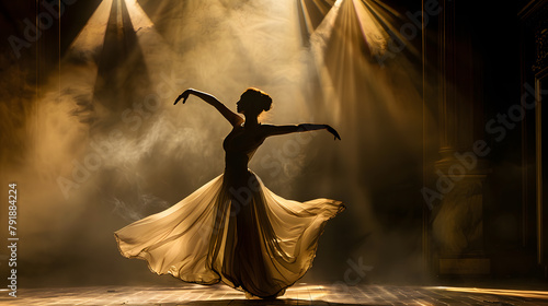 woman dance dance long loose dress spotlights light theatre photo