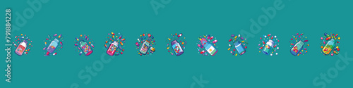 Opened pill drug bottle with some pills capsules laying down. Pharmaceutical pills and medicine bottle. Medical set. Pills and capsules in jar, bottle with drops for eyes or nose,