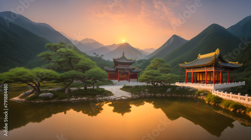 Chinese monastery in the mountains