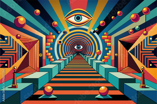Optical art with visual trickery and depth