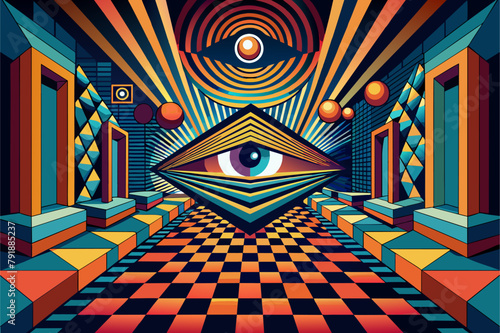 Optical art with visual trickery and depth