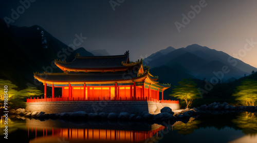 Chinese monastery in the mountains