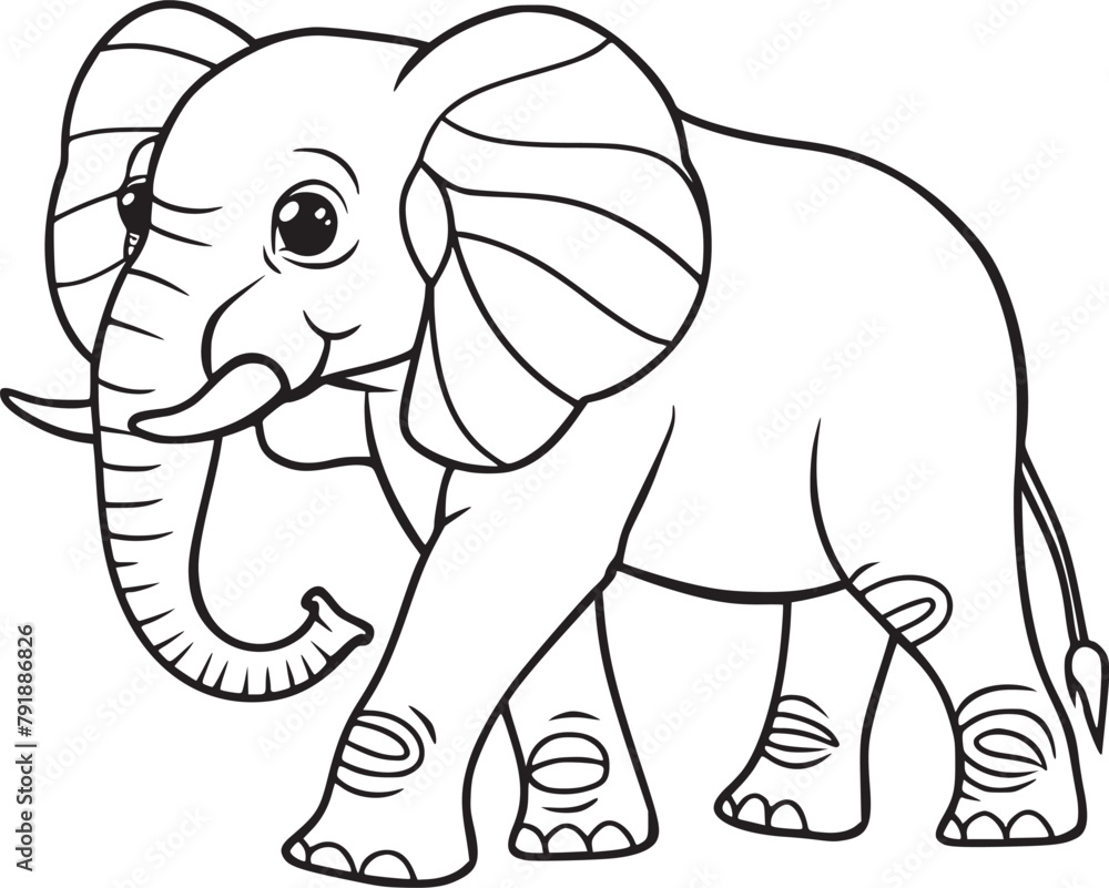 Fototapeta premium coloring Page Of Cartoon Baby Elephant Vector Illustration for Coloring Book, Hand drawn vector