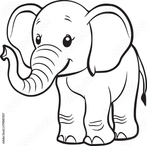 coloring Page Of Cartoon Baby Elephant Vector Illustration for Coloring Book, Hand drawn vector