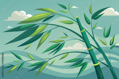 Zen-like bamboo leaves rustling in the wind illustration photo