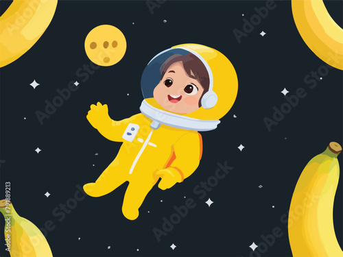 Cosmic Odyssey. The Modern Vector Illustration of Banana Astronaut.