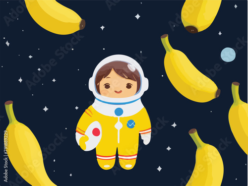 Cosmic Odyssey. The Modern Vector Illustration of Banana Astronaut.