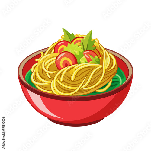 spaghetti noodle in plate isolated on white