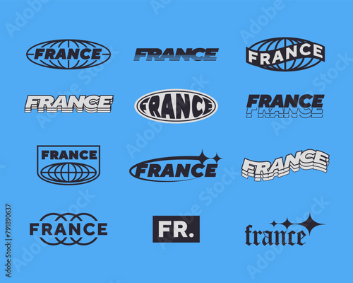 Set streetwear France logo ideas for a clothing brand. Design vector typography for t-shirt streetwear clothing.