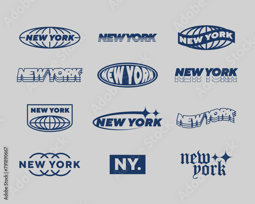 Set streetwear New York logo ideas for a clothing brand. Design vector typography for t-shirt streetwear clothing.