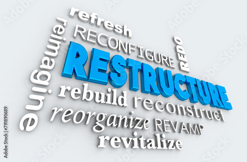 Restructure Reogranization Rebuild Redo Make Better Improvement Words 3d Illustration © iQoncept