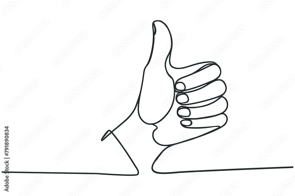 One line drawing of hand showing great sign. Continuous line finger up ...