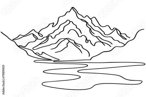 Mountains landscape in One continuous line drawing.Tourism concept . vector illustration