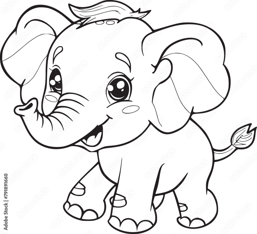 Fototapeta premium coloring Page Of Cartoon Baby Elephant Vector Illustration for Coloring Book, Hand drawn vector