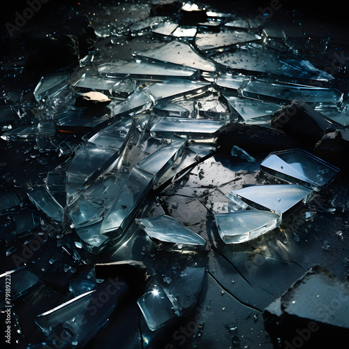 Wallpaper Mural Broken glass with sharp pieces on black background. Torontodigital.ca