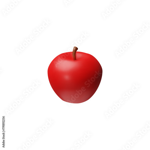 Fresh red apple 3D style vector icon, whole apple fruit isolated, juicy healthy vitamin food, sweet farm harvest
