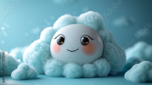 cloud cute face, blue background