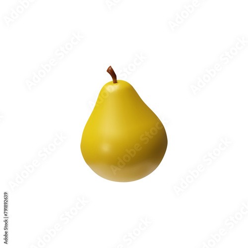Fresh yellow pear 3D style vector icon, whole pear fruit isolated, juicy healthy vitamin food, sweet farm harvest